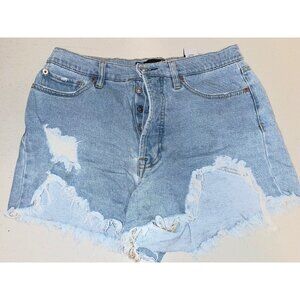 BBJ Shortie Button Fly Jean Shorts Women 9 30X2 Cut Offs Stretch Distressed